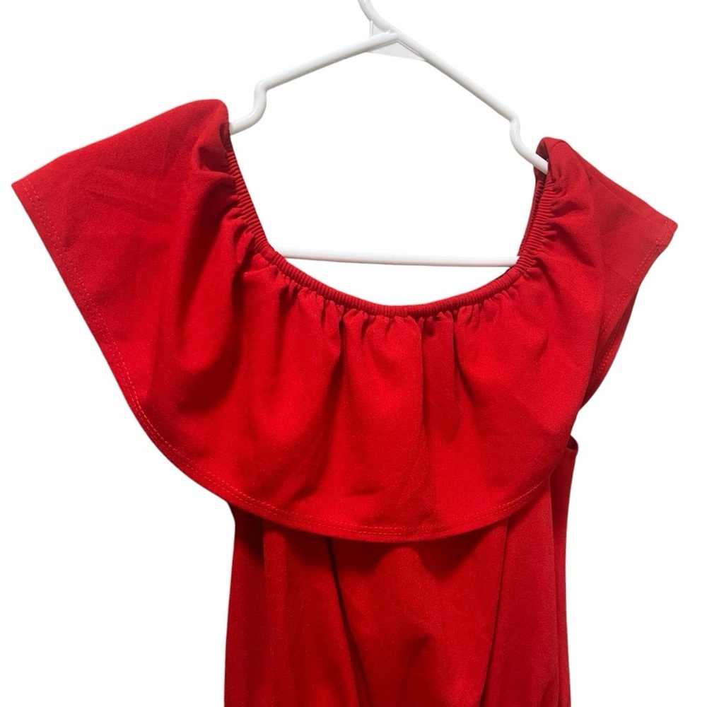 Red Embroidered Jumpsuit Floral One Piece Tall Skinny Empire Waist X-Small - Picture 4 of 7